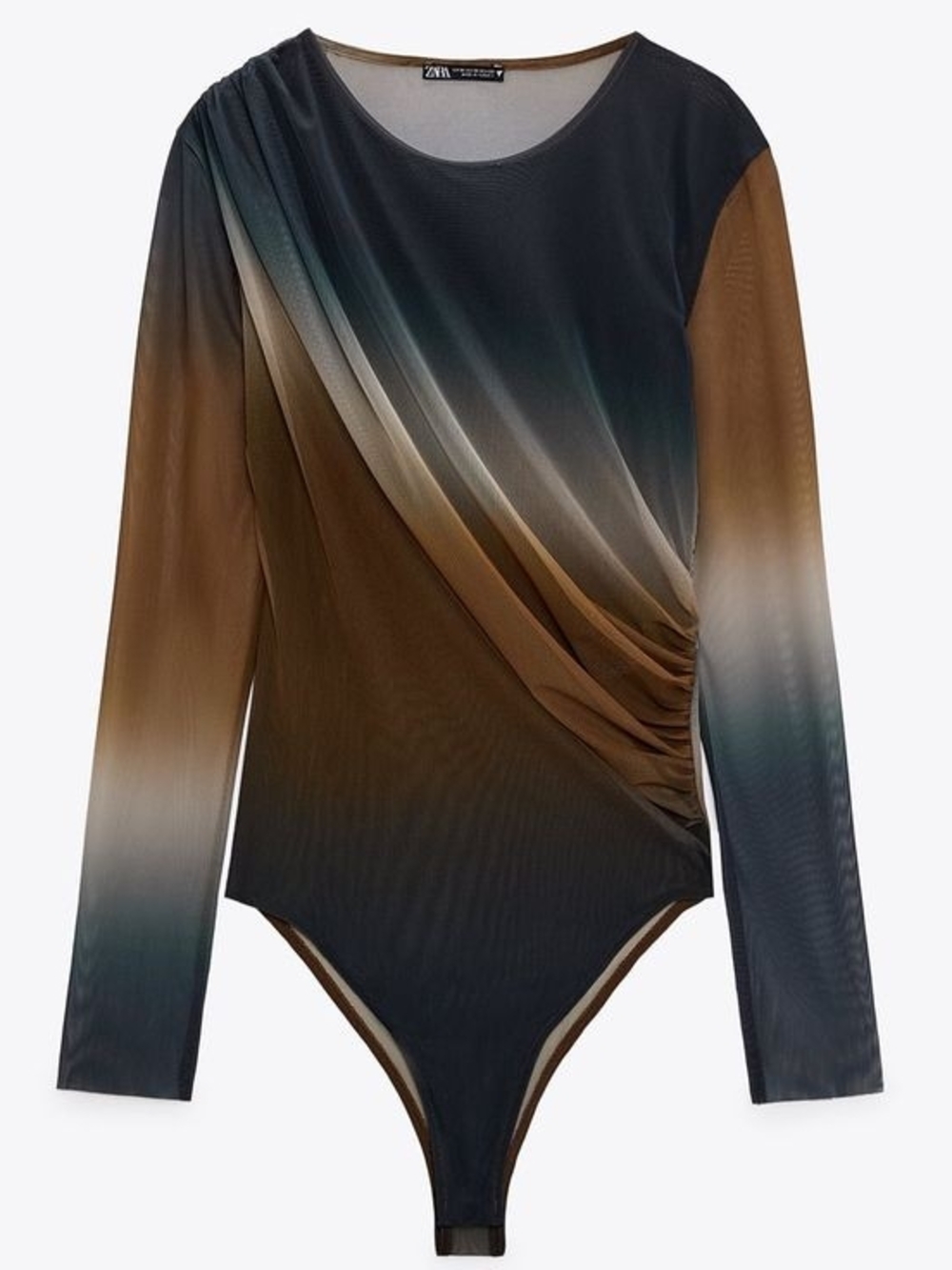 Zara Brown and Black Ombre Long-Sleeve One-Piece Bodysuit
